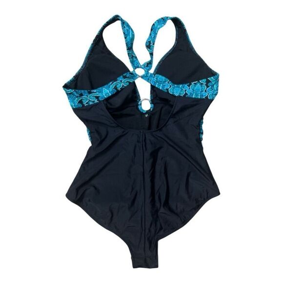 Venus Black Turquoise Print One-Piece Swimsuit Cross Strap Womens Plus Size 18 - Picture 10 of 11